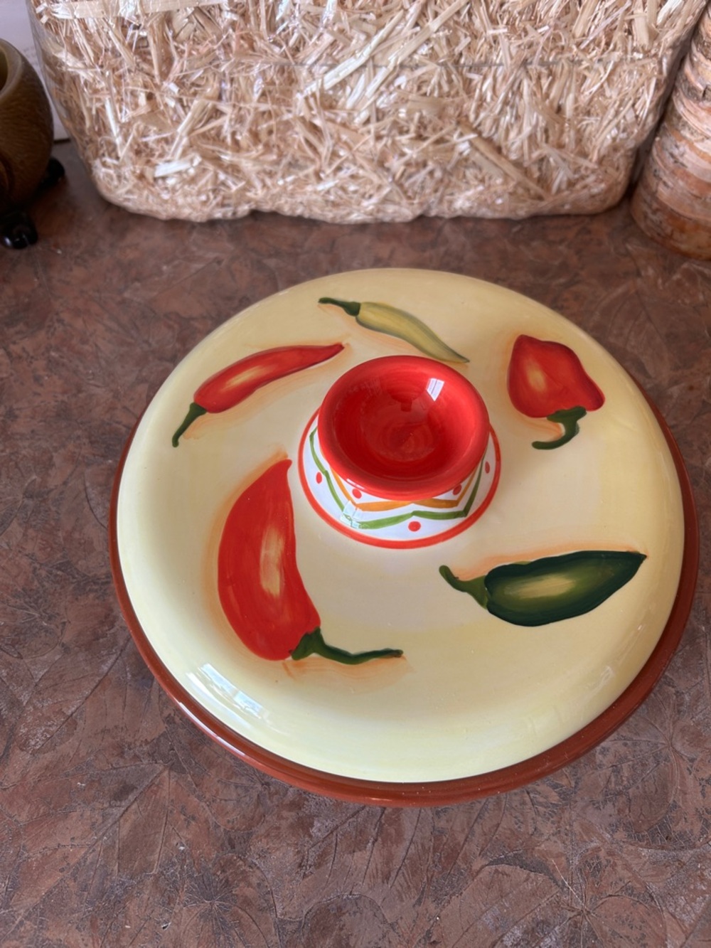 Vintage Clay Art Ceramic Handpainted Chili Pepper Inspired Tortilla Warmer